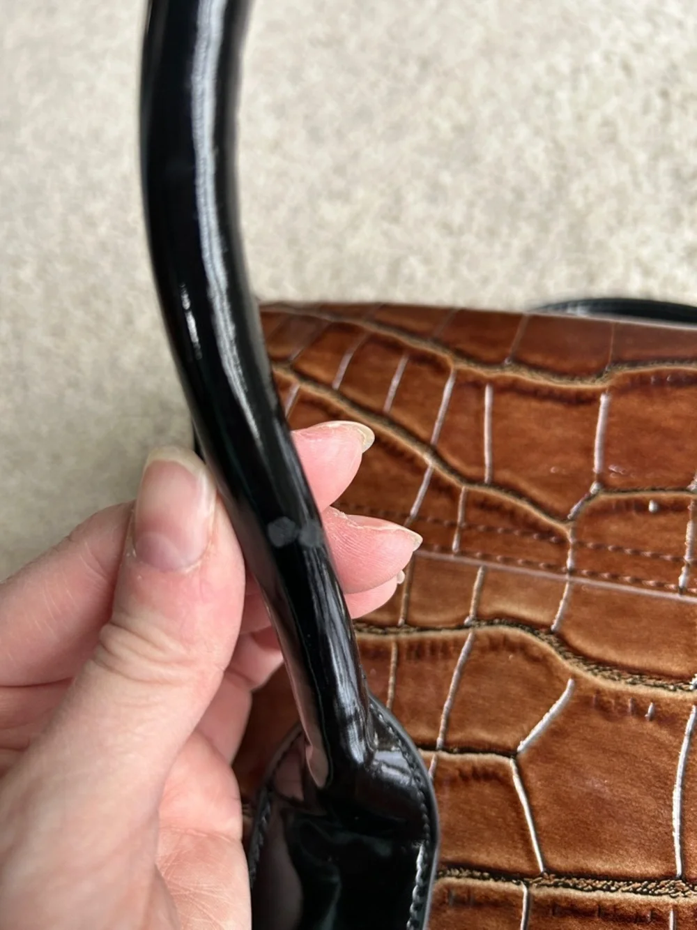 WHITE HOUSE, BLACK MARKET REPTILE, PRINT BROWN SATCHEL BAG